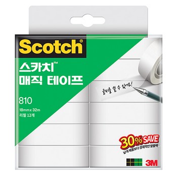 3M 스카치 매직테이프 810R-12(18*32M) 세이빙 팩 30% 3M 스카치 매직테이프 810R-12(18*32M) 세이빙 팩 30%